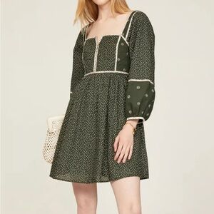 NWT Madewell Dark Green Floral Square Neck Long Sleeve Dress